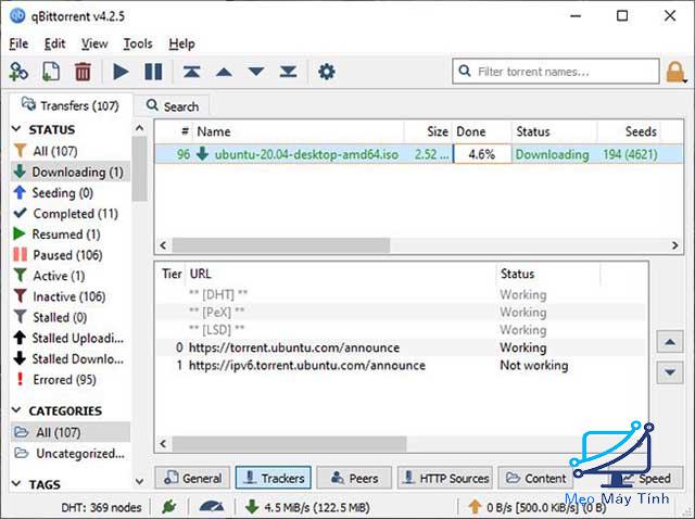 Các tab BitTorrent client 1