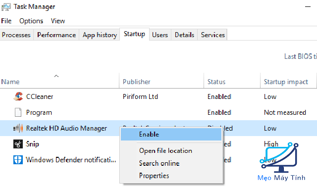Khởi động trong Task Manager