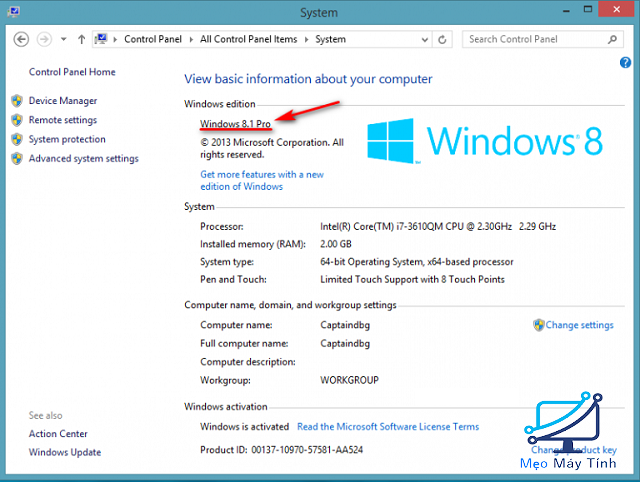 Active Windows 8.1 Pro bằng Key 1